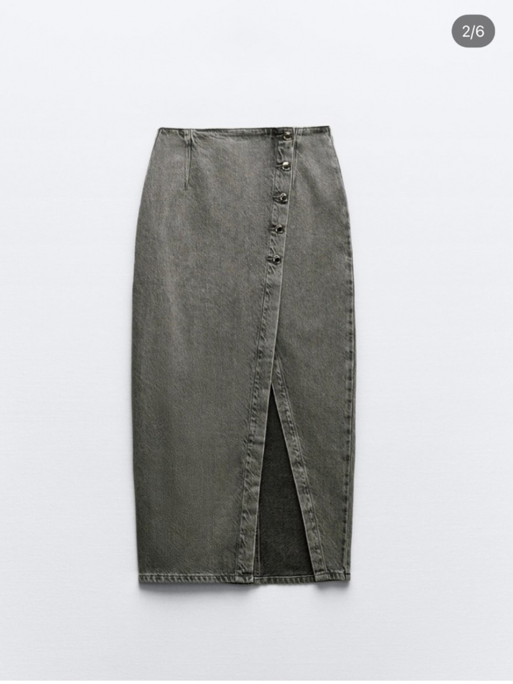 Zara Gray Charcoal Denim Midi Skirt Size M Button Front